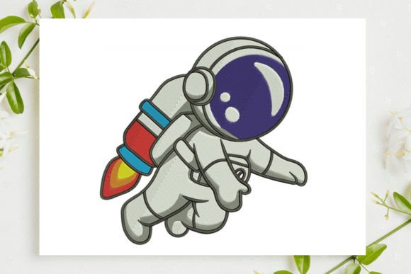 Astronaut Flying with Rocket Embroidery