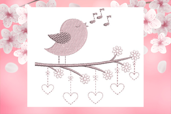 Valentine Birdie-Large: A Sweet Embroidery Design for Handmade Gifts